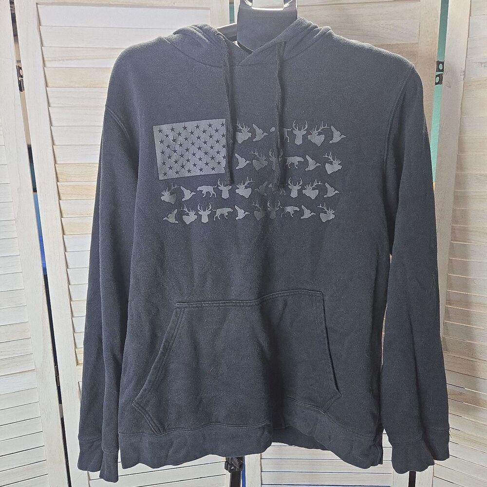 Columbia Mens PHG Game Flag II Hoodie L Black Outdoor Grunge Hunting Camping
